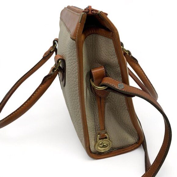 Vintage Dooney & Bourke AWL Shoulder Satchel Zipper Top Case Bone/British Tan - Picture 5 of 16